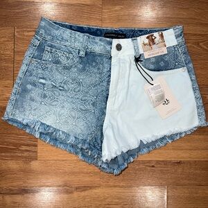 Sincerely Jules Two-Tone Blue Jean Shorts
